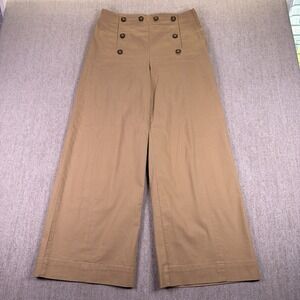 LOFT Wide Leg Sailor Pants Size 8 Beige Flat Button Front High Rise